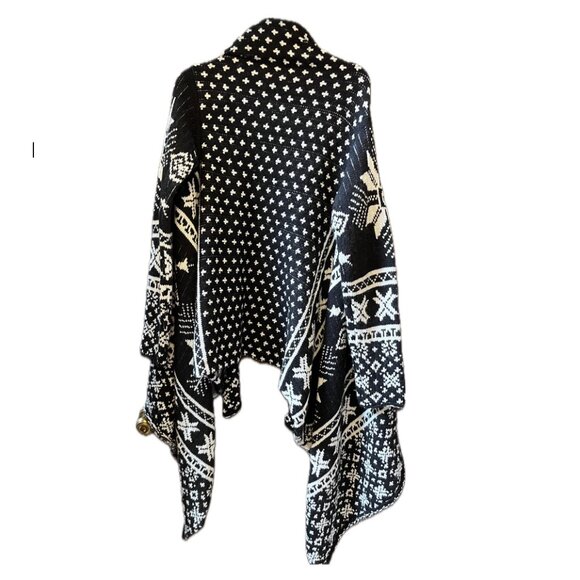 NWOT CocoGio Black and White Italian wool blend cardigan blanket sweater - Picture 2 of 7